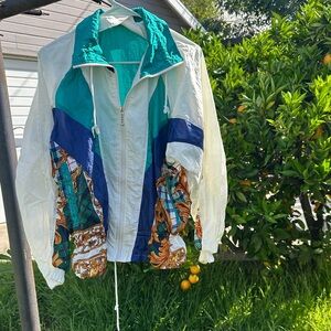 Vintage Aqua and Teal Colorblock Windbreaker Jacket Mobwife Carmela Adriana